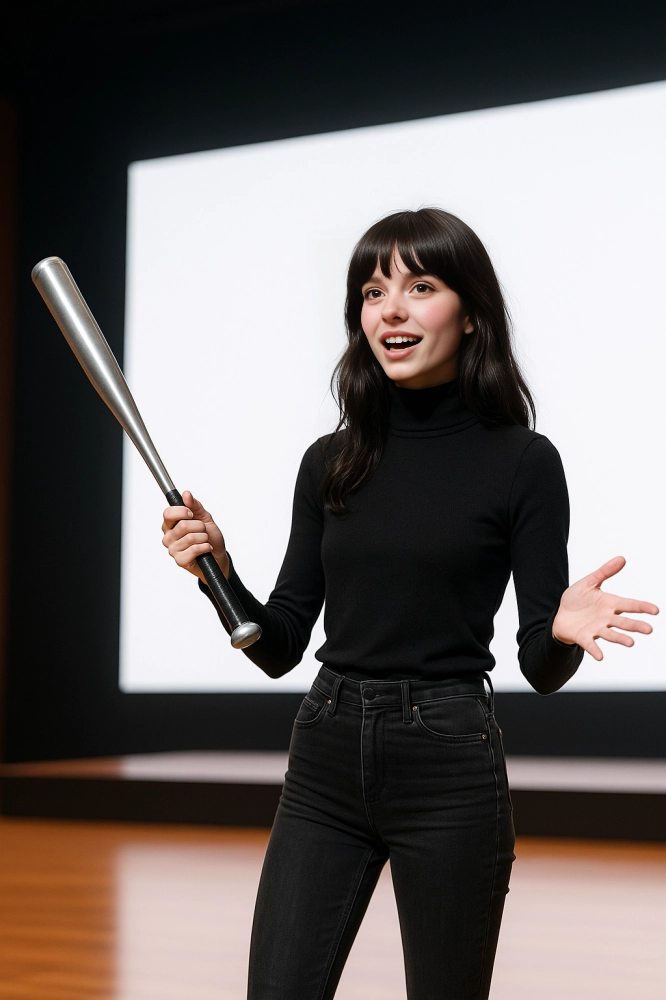 An AI human poses for the cameras