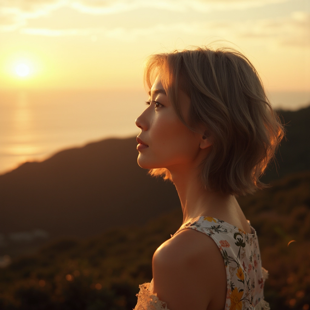 Beautiful Girl Romance On The Hill And Walking And Sad