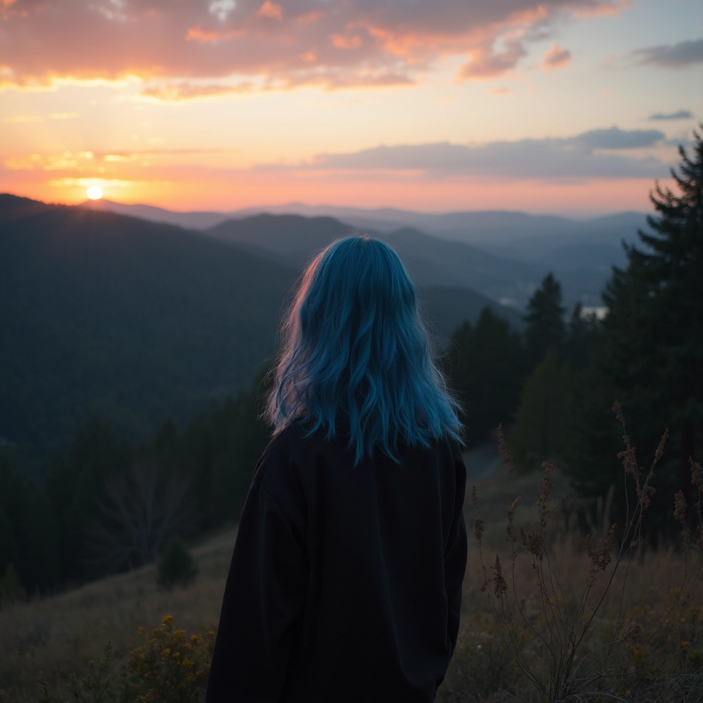 Beautiful girl romance on the hill and walking and sad