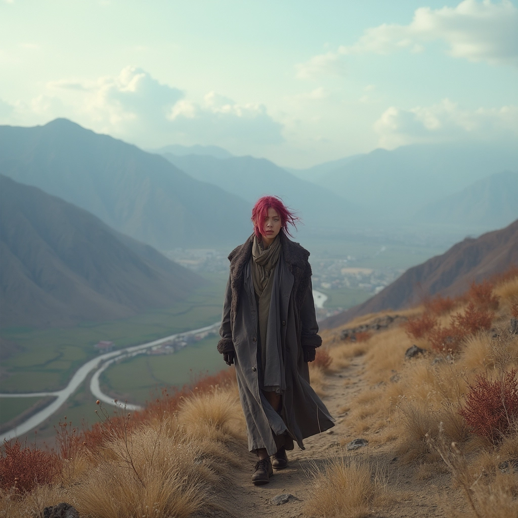 Beautiful girl romance on the hill and walking and sad